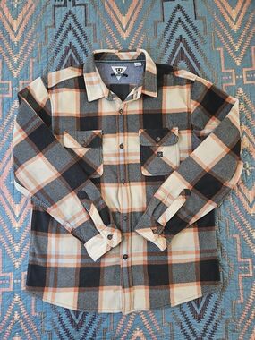 VISSLA Cream, Black & Orange Plaid Button-Down Shirt